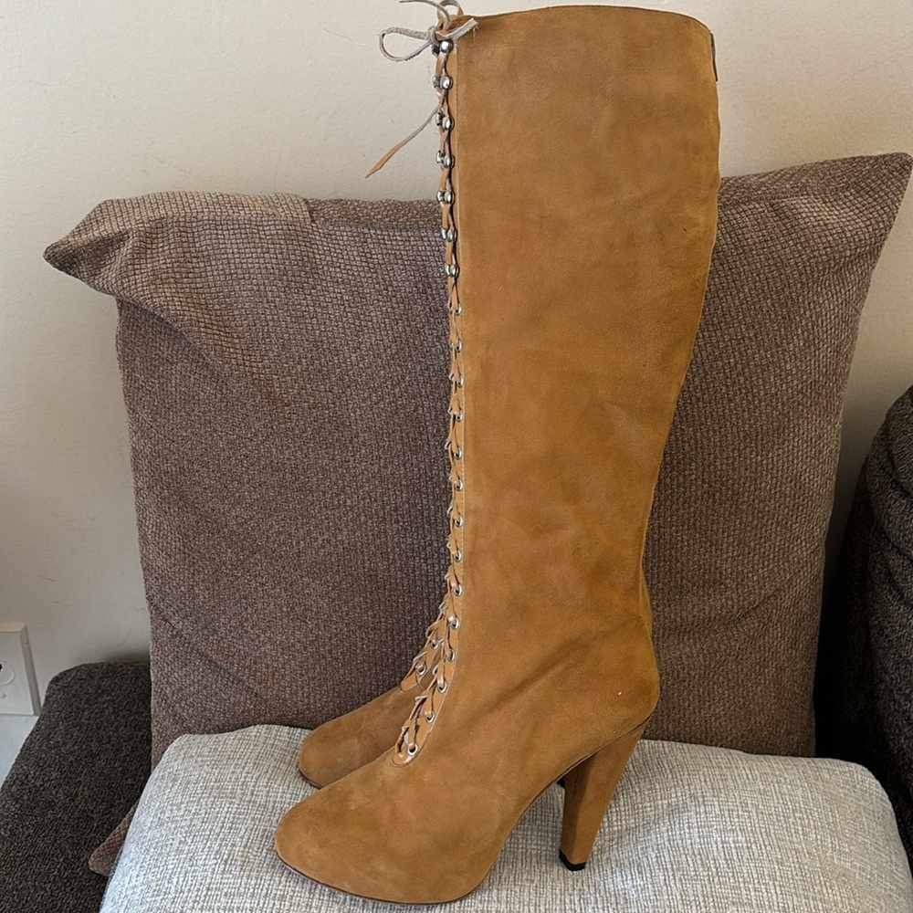 Madison Harding Suede Knee-high lace-up Leather laces Boots Size 9 - Picture 5 of 16